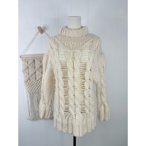 Zara Chunky Cable Knit Turtleneck Sweater Womens Small Cream Ivory - Picture 1 of 9